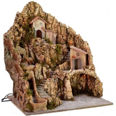 Presepe illuminato con cascata funzionante e asino alla macina 2