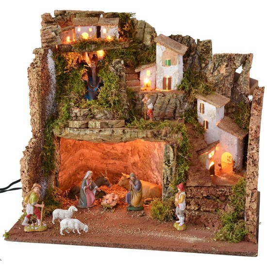 Belén iluminado completo con estatuas Landi con