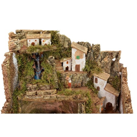 Presepe illuminato completo di statue Landi con cascata cm