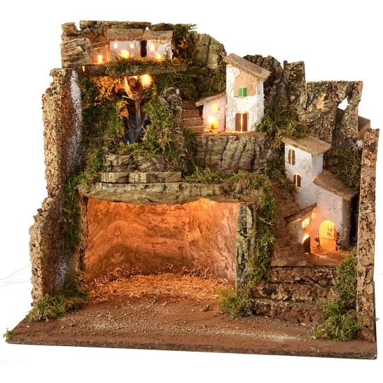 Illuminated nativity scene with waterfall 45x30x37.5 cm h