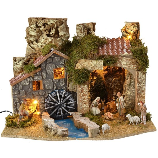 Illuminated nativity scene complete with Landi