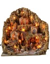 Illuminated nativity scene with water mill complete with Landi statues