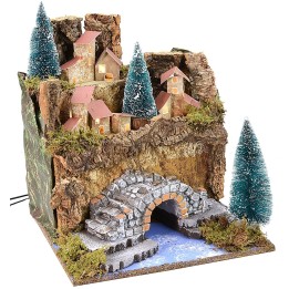 Paesaggio per presepe con illuminazione a corrente cm 25x25x27 h
