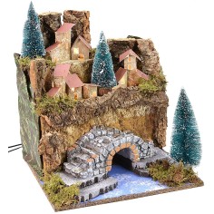 Landscape for nativity scene with mains lighting cm 25x25x27 h