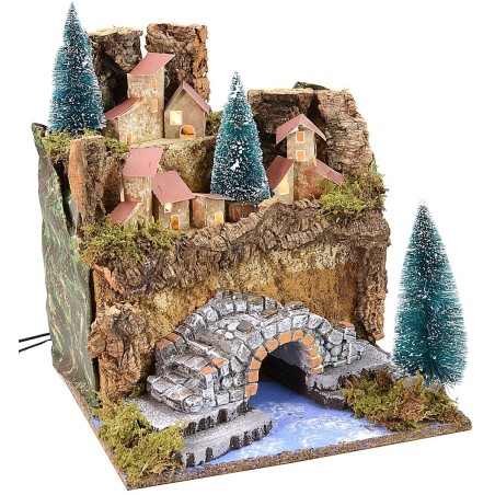 Landscape for nativity scene with mains lighting cm 25x25x27 h