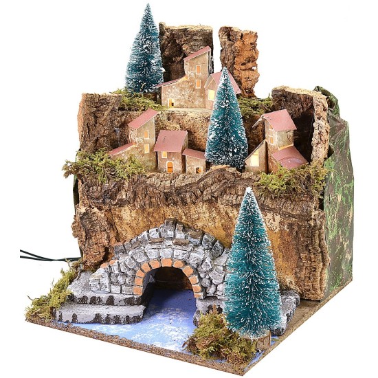 Landscape for nativity scene with mains lighting cm 25x25x27 h