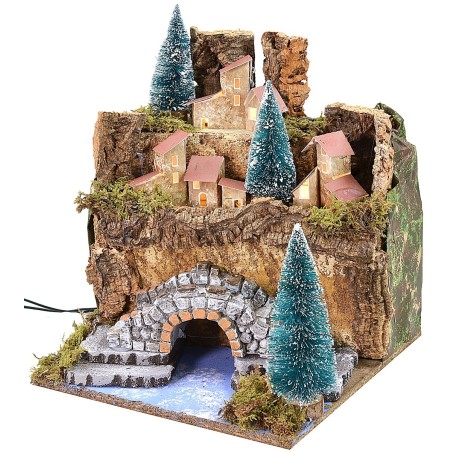 Landscape for nativity scene with mains lighting cm 25x25x27 h