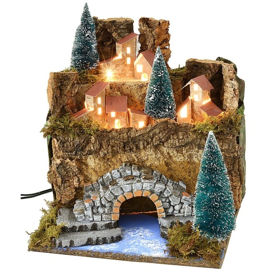 Landscape for nativity scene with mains lighting cm 25x25x27 h