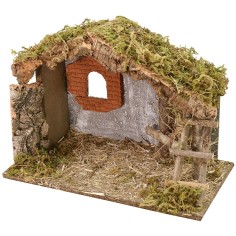 Cabaña para belén con pesebre y ventana, dimensiones 32x17,5x22 cm h.