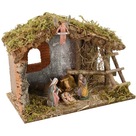 Capanna con fienile completa di Natività serie 10 cm Landi cm