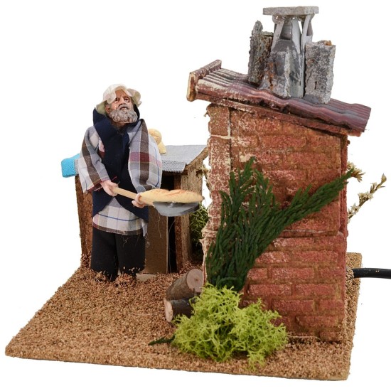 Baked baker in motion 12 cm with working fire