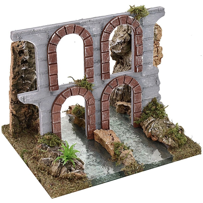 Modular river with depth effect with aqueduct ruins cm 18x15x16