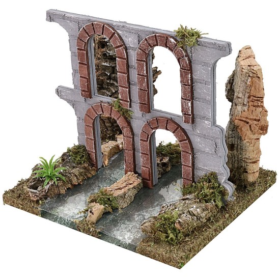 Modular river with depth effect with aqueduct ruins cm 18x15x16