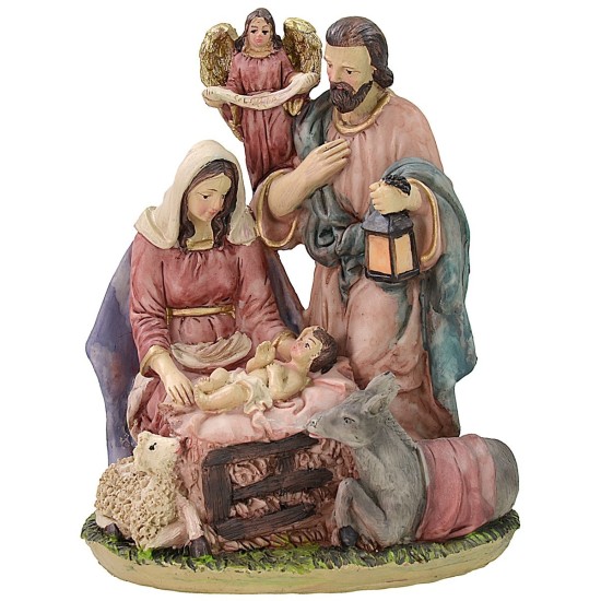 Resin nativity with angel cm 15,5x11x18 h Nativity scene