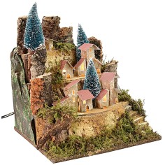 Paisaje para belén con casitas iluminadas de 25x24x30,5 cm h 2