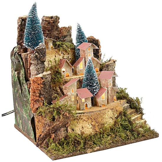 Paisaje para belén con casitas iluminadas de 25x24x30,5 cm h