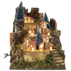 Paisaje para belén con casitas iluminadas de 25x24x30,5 cm h
