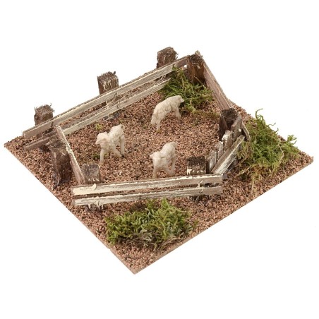 Sheep fold with wooden fence cm 15,5x15,5x4 h