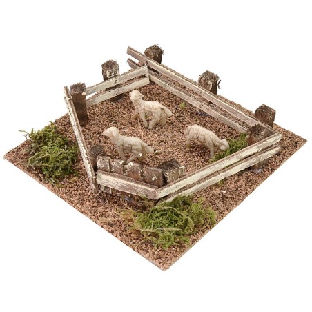 Sheep fold with wooden fence cm 15,5x15,5x4 h