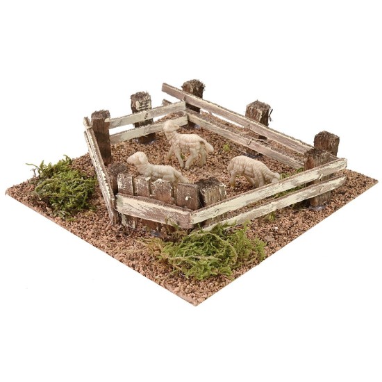 Sheep fold with wooden fence cm 15,5x15,5x4 h