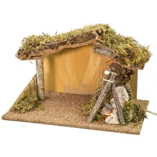 Cabaña para belén con fuego funcional de 37,5x23x24 cm h Mundo