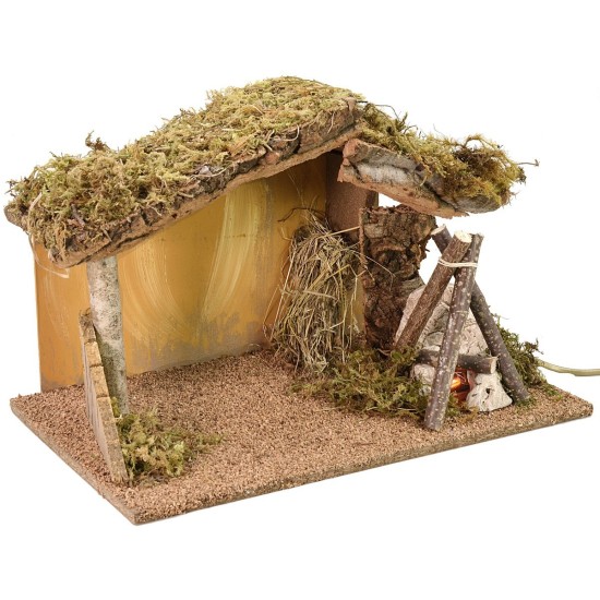 Capanna per presepe con fuoco funzionante cm 37,5x23x24 h Mondo