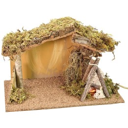 Capanna per presepe con fuoco funzionante cm 37,5x23x24 h