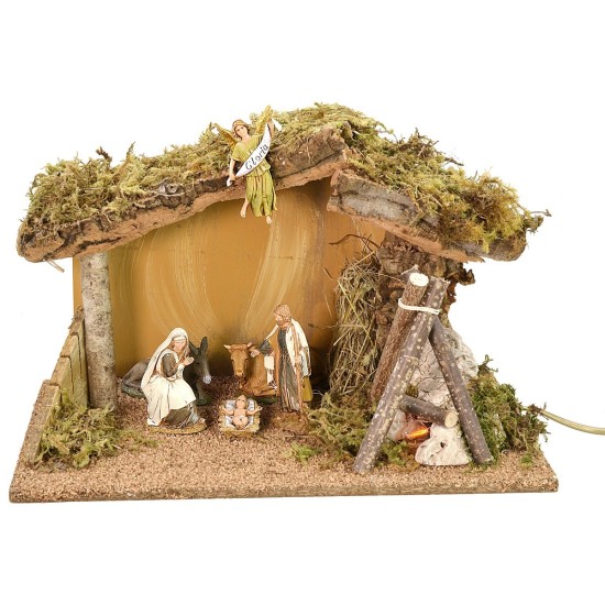 Capanna completa di Natività serie Landi 10 cm con fuoco