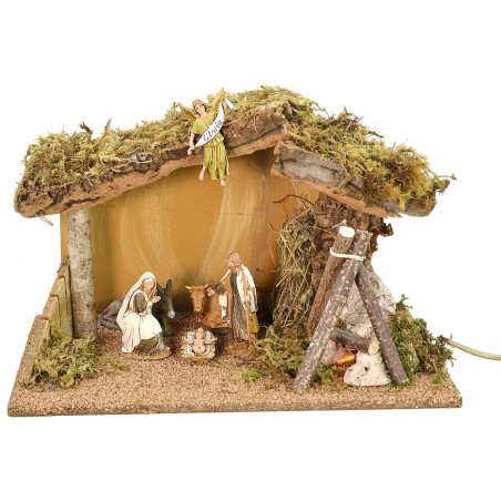 Capanna completa di Natività con fuoco funzionante cm