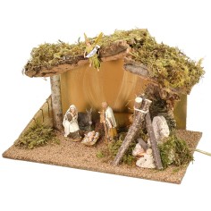 Capanna completa di Natività serie Landi 10 cm con fuoco 2