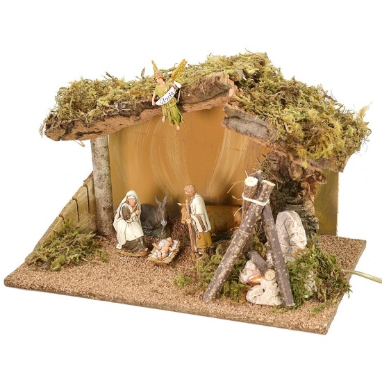 Capanna completa di Natività con fuoco funzionante cm