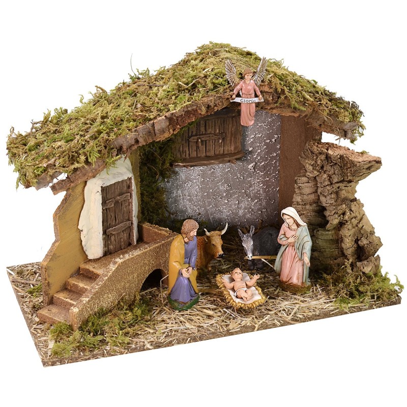 Hut with window and staircase cm 40x23x25,6 h with Nativity