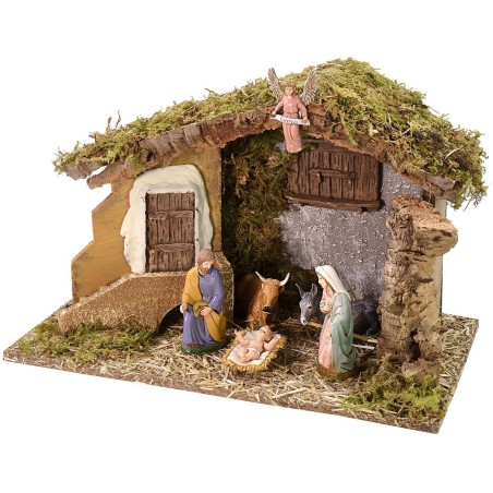 Hut with window and staircase cm 40x23x25,6 h with Nativity