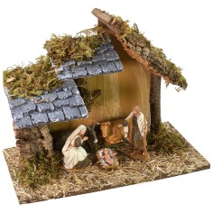 Nativity hut cm 32x17x24.6 h with 10 cm Landi series Nativity 2