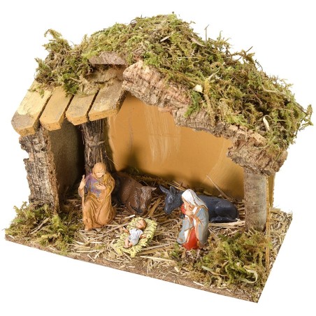 Hut with window cm 23.5x12x19 h with Nativity series Landi 8 cm