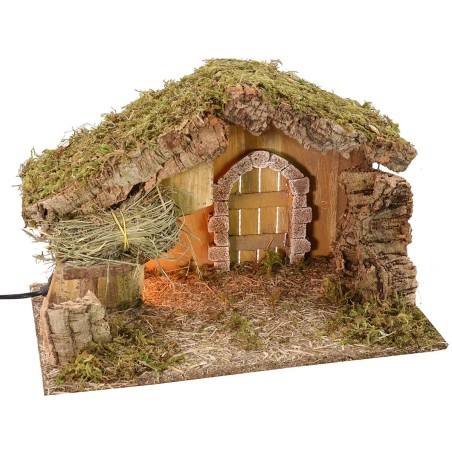 Cabaña con granero de 39,5x22,7x25 cm h con luz que funciona