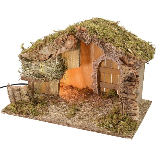 Hut with barn 39.5x22.7x25 h cm with mains operated light