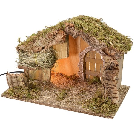 Hut with barn 39.5x22.7x25 h cm with mains operated light