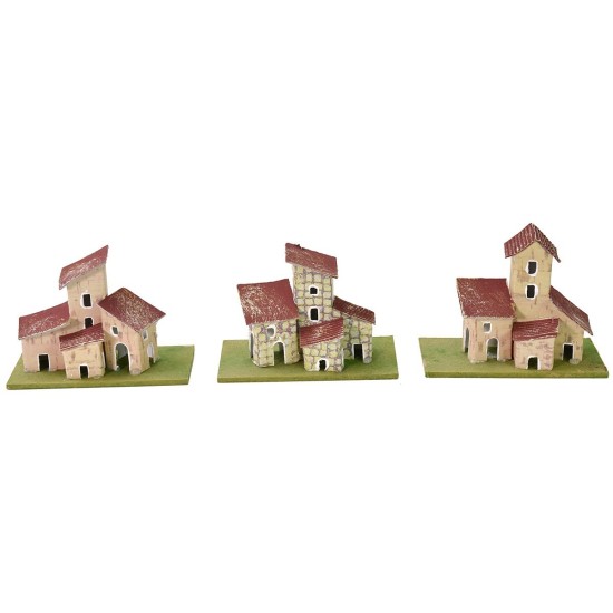 Juego de 3 casitas para pesebre de 10x5x8 cm de altura.