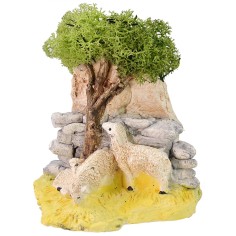 Flock of sheep grazing with tree for creche 12x8x13 h