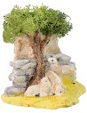 Rebaño de ovejas en el pastoreo con árbol para belén cm 12x8x13
