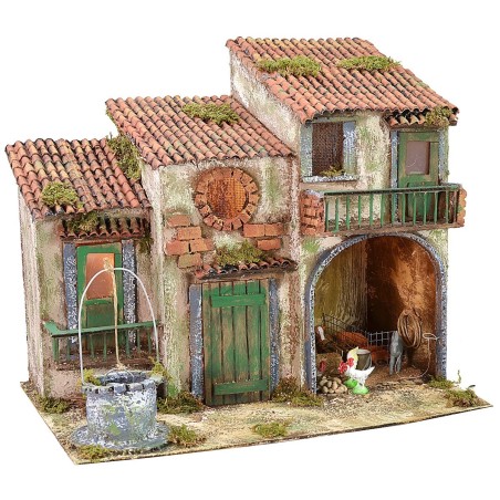 Current-lit country farmhouse with animals and well 36x25x30.5