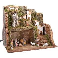 Presepe illuminato con mulino a vento cm 45x30x37,5 h Mondo