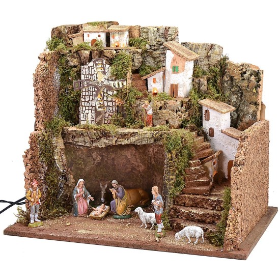 Illuminated nativity scene with windmill cm 45x30x37.5 h