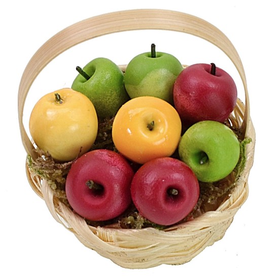 Wicker basket with assorted apples ø 3.6x5.5 h cm