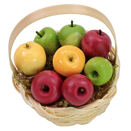 Wicker basket with assorted apples ø 3.6x5.5 h cm