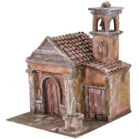 Iglesia con pozo y campanario cm 29x29x37 h para estatuas de cm
