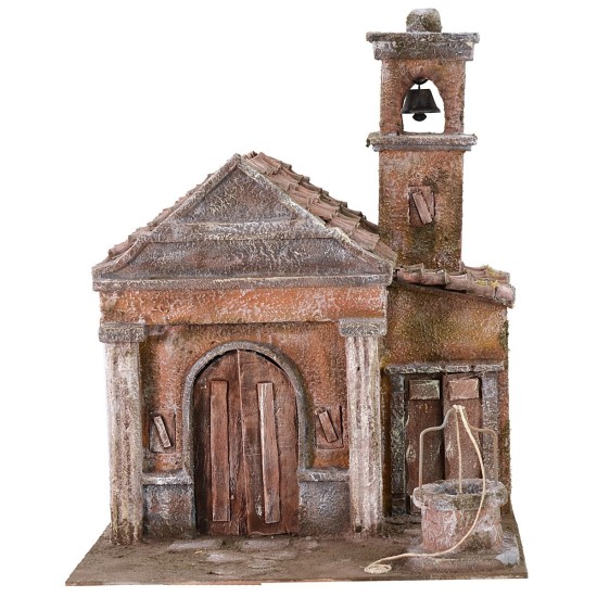 Church with well and bell tower cm 29x29x37 h for statues of 10 cm