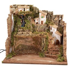 Presepe illuminato con cascata cm 45x30x37,5 h Mondo Presepi 2