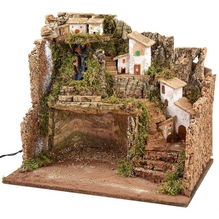 Illuminated nativity scene with waterfall cm 45x30x37.5 h